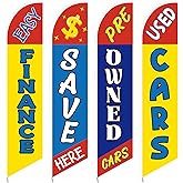 SmoothNovelty 4 Pcs Used Cars Flag Windless Swooper 12ft Lot Auto Finance Pre Owned Second Hand Cars Save Here Swooper Advertising Flags for Used Sale Business