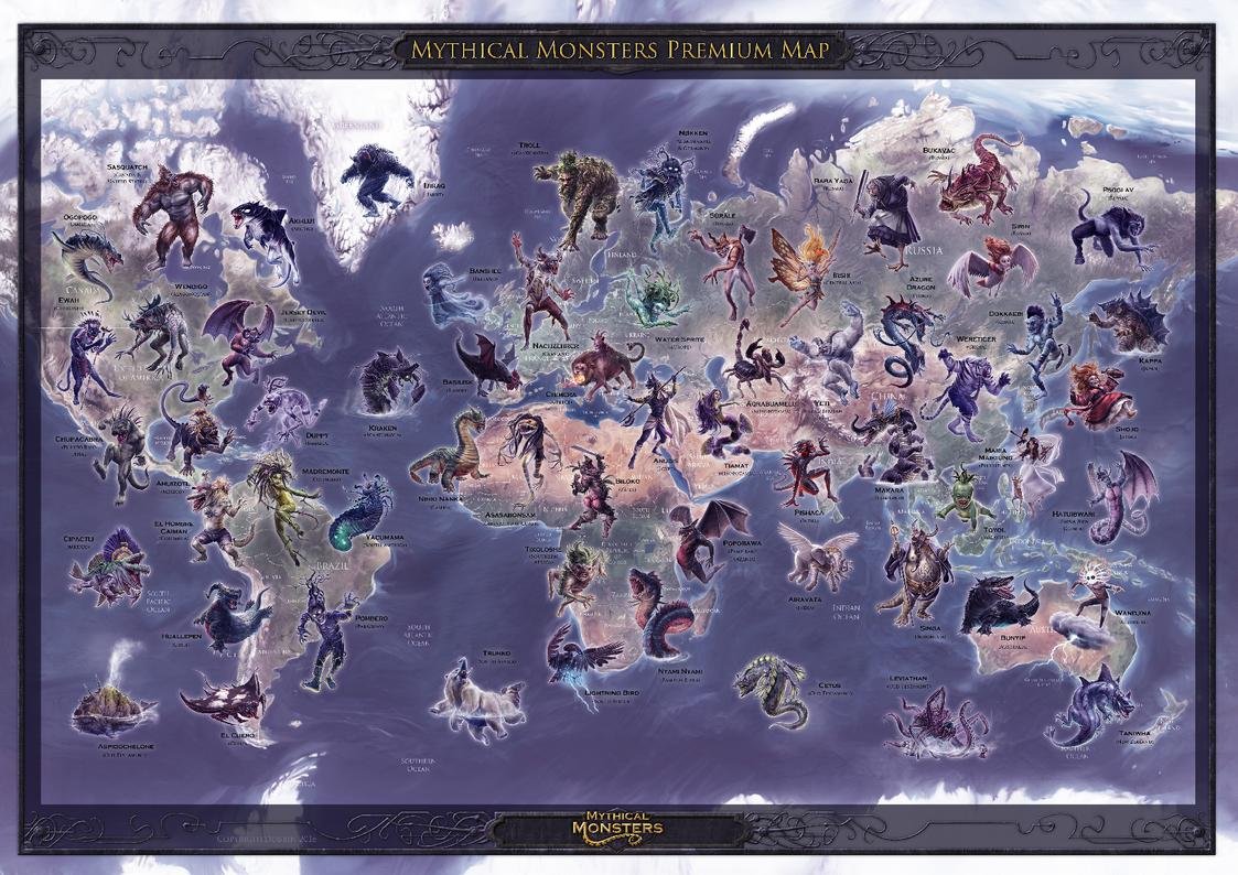 Twisted Spirit Limited Mythical Monster Premium Wall Map - Poster - 23.5" x 16.75" Paper