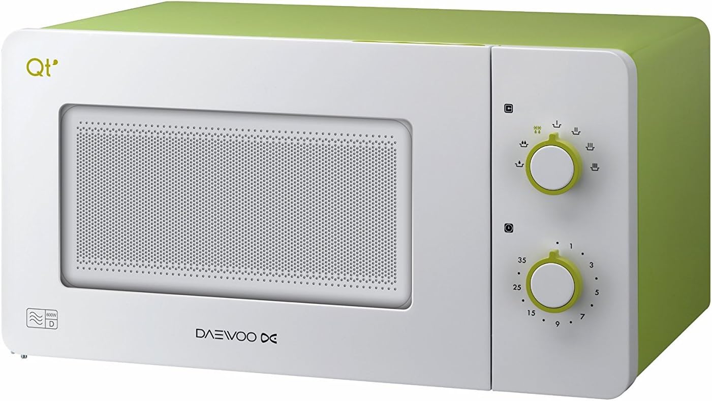 Daewoo QT2 Compact Microwave Oven, 600 Watt, 14 Litre, White/Lime Green