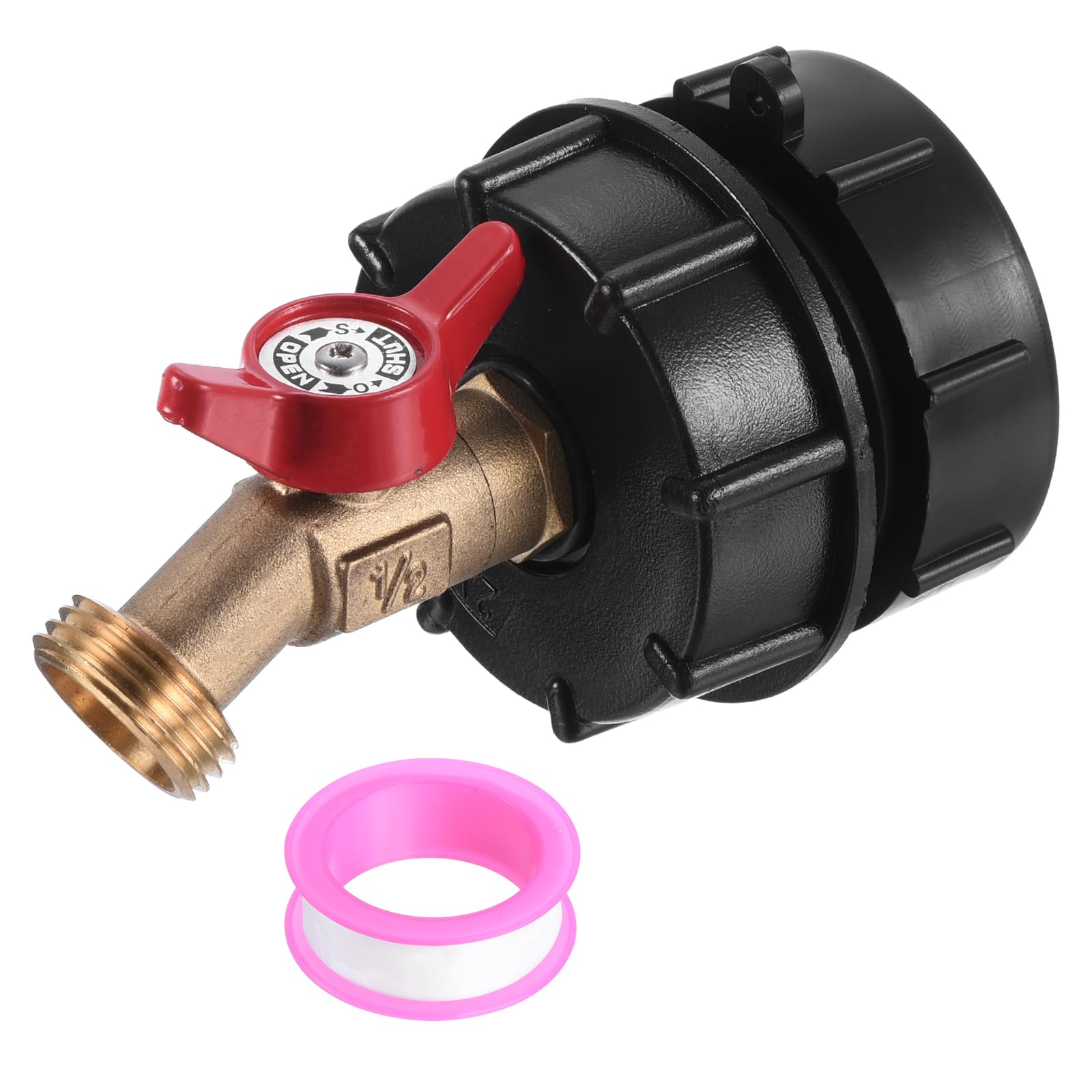 PATIKIL IBC Tote Adapter 275-330 Gallon IBC Tote Tank Adapter 2" Fine Thread 1/2" NPT Inlet x 3/4" GHT Brass Hose Faucet Valve Tool IBC Water Tank Fitting for Garden Hose