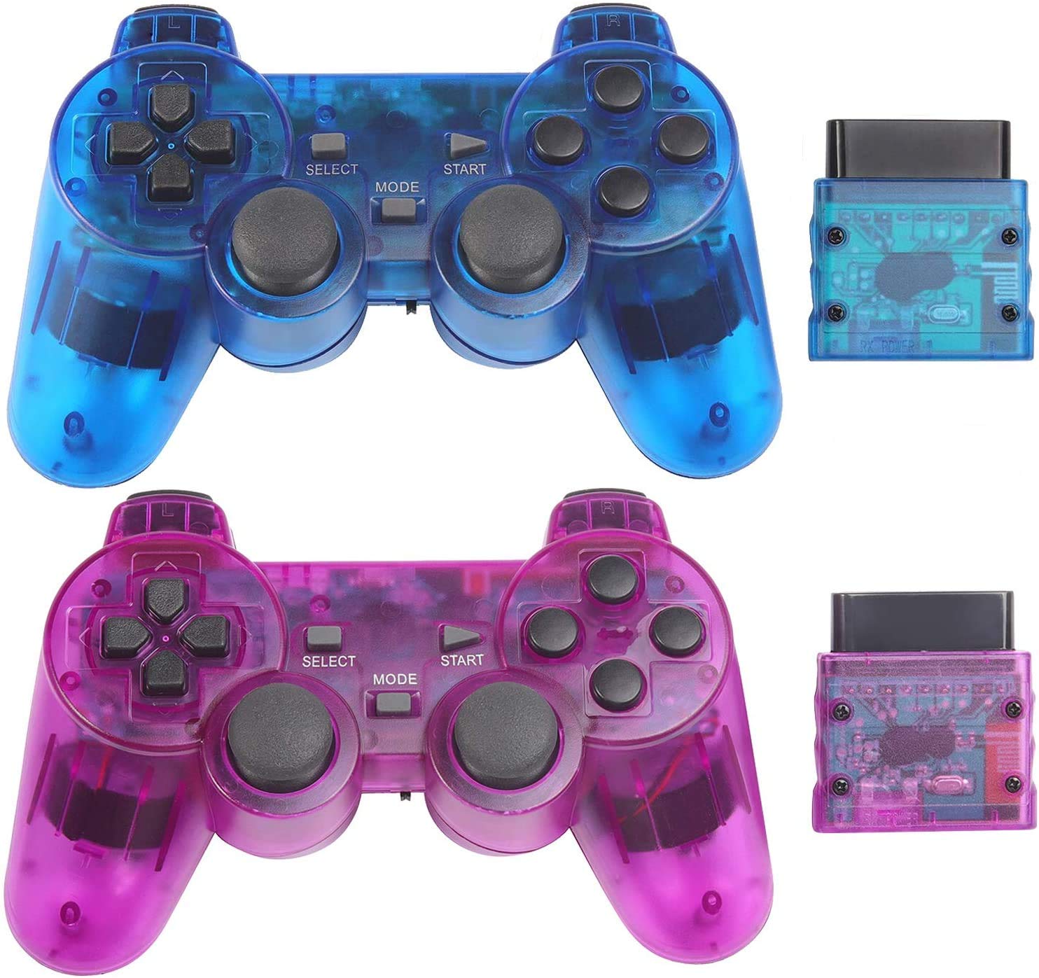 AUFGLO Classic Wireless Controller for Ps2/Dual Shock 2/PlayStation 2/Pc (ClearBlue and ClearPurple)