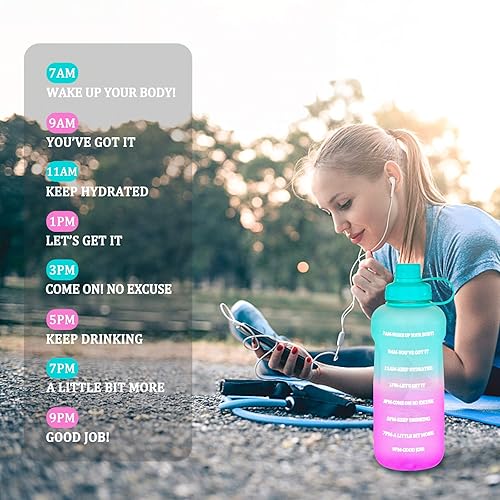 Large Motivational 64 OZ Water Bottle with Straw Time Marker