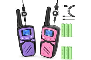 WOKTOK Walkie Talkies for Kids Rechargeable, 2 Pack Long Range Walkie-Talkie for Small 2 Way Radio Hands-Free Outdoor Camping, Hiking Talki with Wearable Lanyard Birthday Xmas Toys Gifts for Boys Girls Kids