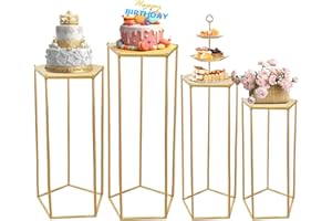 Vorriop 4pcs Reinforced Cylinder Pedestal Stand for party - 35.43 in Gold Pentagon Cake Table Display Set Flower Stand for wedding Birthday party Home Patio Decor Plant Stand (Assembly required)