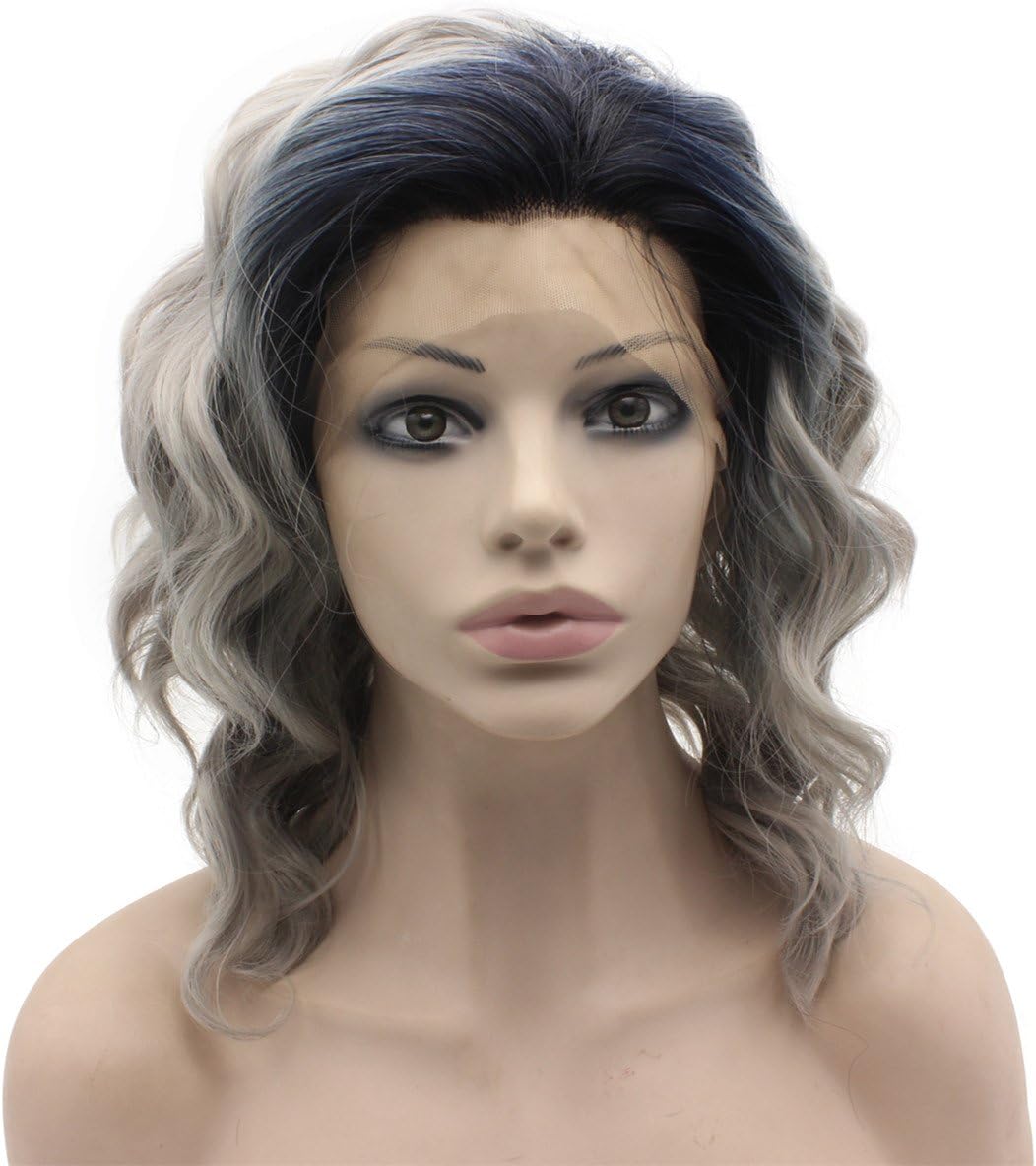Shoulder Length Stylish Lace Front Synthetic Ombre Grey Wig Natural