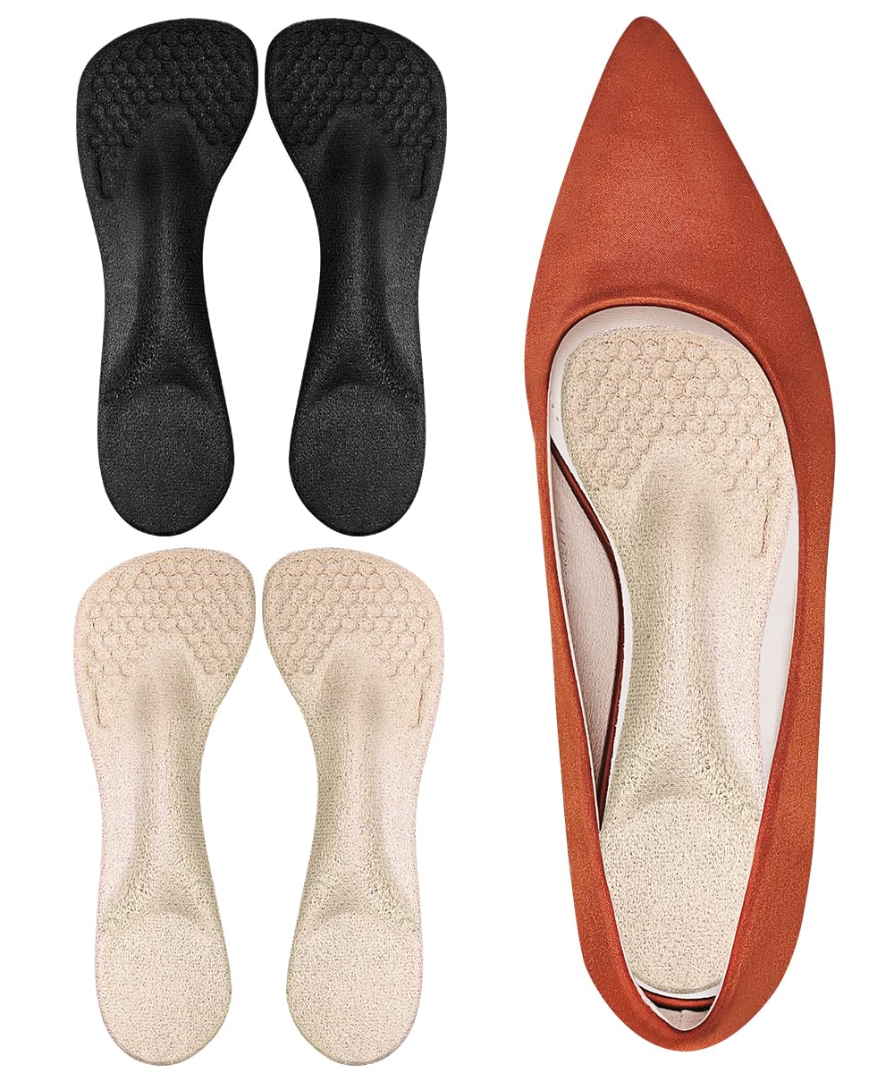 Photo 1 of Unribeau 3/4 High Heel Cushion Insoles, Self-Adhesive Arch Support Inserts for Flat Feet and Arch Pain Relief, Gel Shoe Inserts for Sandal, Flats and High Heels (2 Pairs, Beige+Black, Women's 5-9)