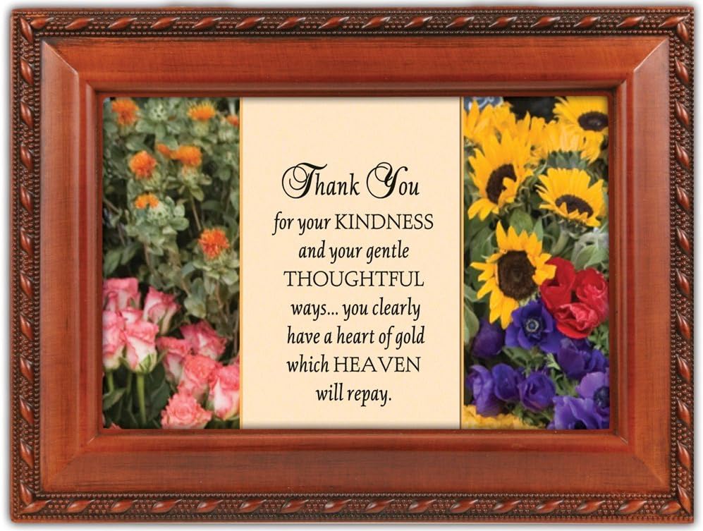 Amazon Com Cottage Garden Thank You For Your Kindness Woodgrain Rope Trim Jewelry Music Box Plays Great Is Thy Faithfulness Home Kitchen
