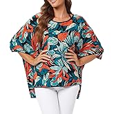 Ckikiou Womens Batwing Loose Chiffon Summer Blouse Tunic Floral Printed Boho Beach Cover ups
