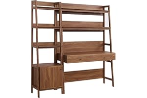 Modway 2-Piece Home Office Desk and Bookshelf Display Case in Walnut