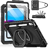 Cantis Case for iPad (A16) 11th/ 10th Generation 11/ 10.9 Inch 2025/ 2022, Shockproof Case for iPad 11 with Screen Protector/ Rotating Stand/ Adjustable Shoulder Strap/ Pen Holder, Black