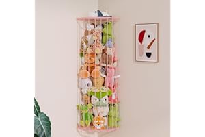BBLlKE Stuffed Animal Storage Zoo - Corner Plush Toy Organizer Length Adjustable, Wall Hanging Stuffed Animal Net Holder for 