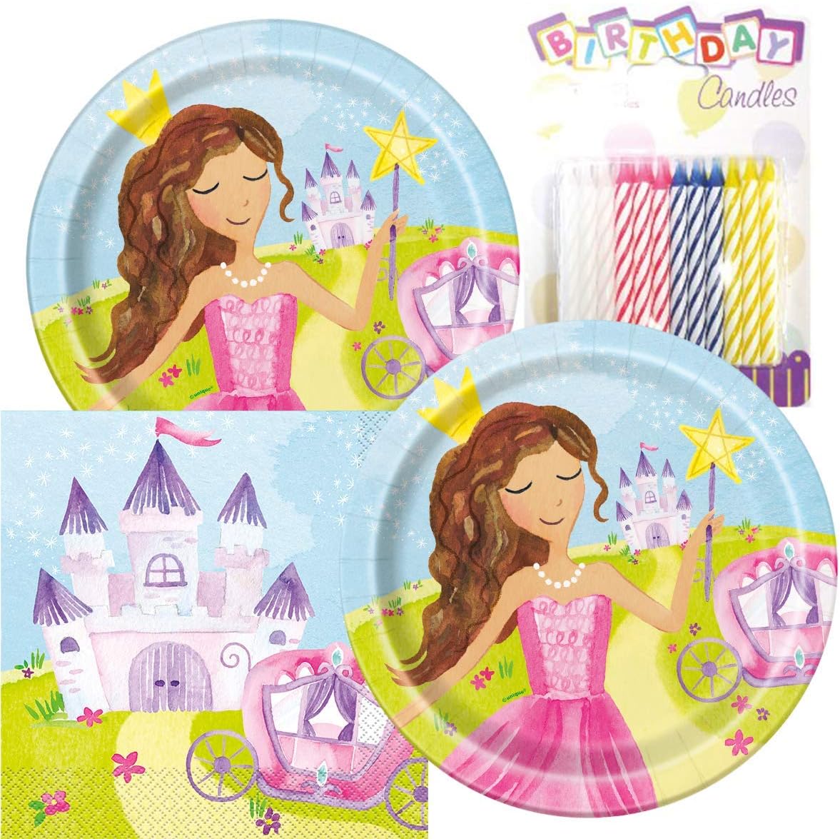 Magical Fairy Princess Party Plates and Napkins Serves 16 With Birthday Candles