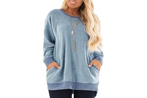 DOLNINE Women's Plus Size Sweatshirts Color Block Long Sleeve Pocket Shirts Tops