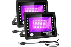 FastDeng LED Black Lights - 50W Flood Light with Plug and Switch, IP66 Waterproof Blacklight for Dance Party, Glow in The Dark, Stage Lighting, Body Paint, Fluorescent Poster, Neon Glow (2 Pack)