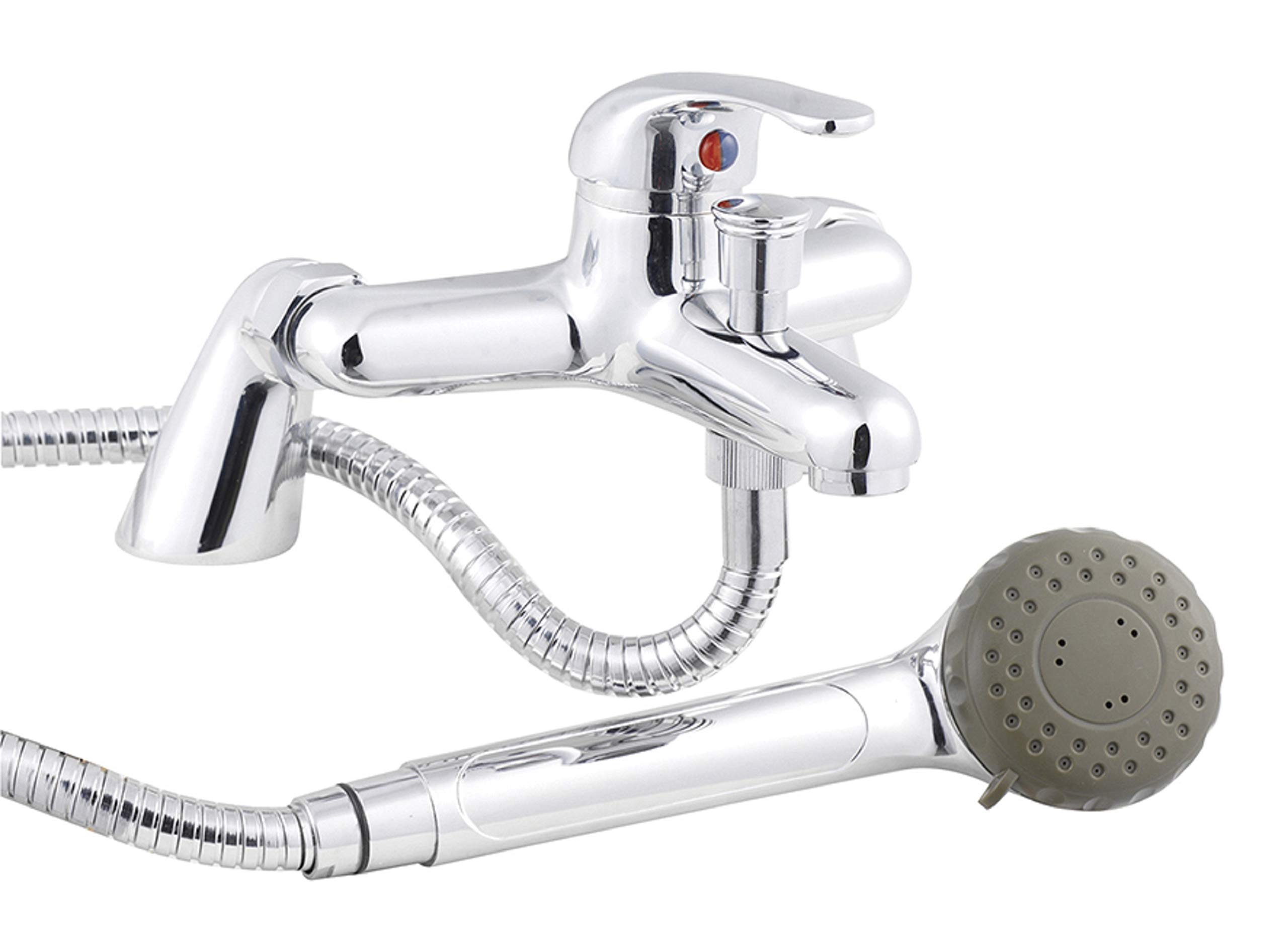 nuie DTY304 ǀ Eon Modern Bathroom Single Lever Deck-Mounted Bath Shower Mixer Tap with Handset, 175mm x 220mm, Chrome