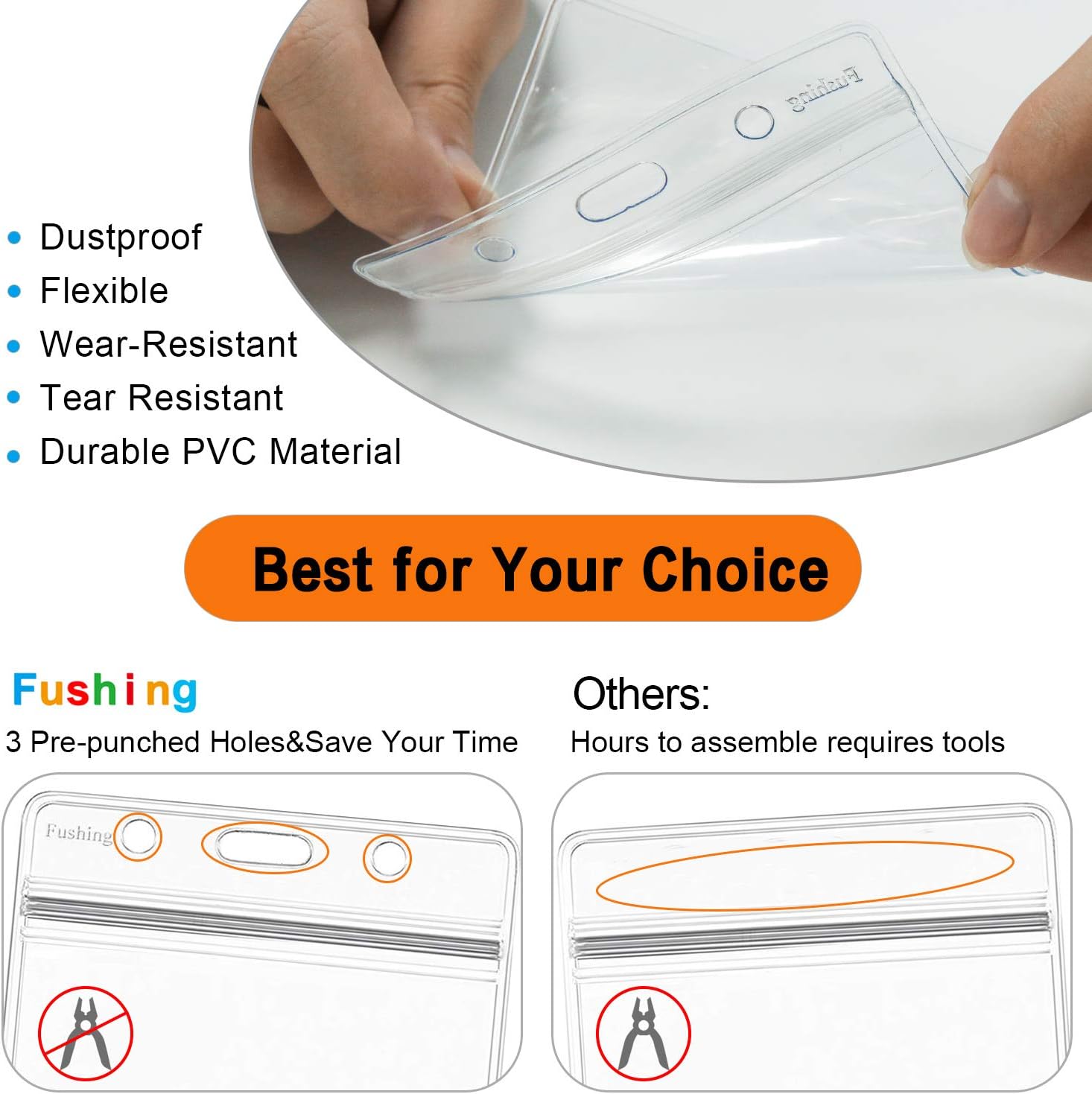 100 Pcs Clear Plastic Horizontal Name Tag Badge ID Card Holders : Office Products