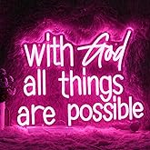 With God All Things Are Possible Neon Sign Beautiful Pink God Led Lights for Wall Decor Dimmable USB Powered Light up Sign 16.9 * 13 Inch Neon Light for Room Party Wedding Church Decor