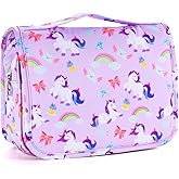 Vipdeal Kids Hanging Toiletry Bag for Girls, Travel Toiletry Bag for Little Young Girls Cosmetic Makeup Waterproof Wash Bag Toddler Traveling Toiletries, Unicorn Purple