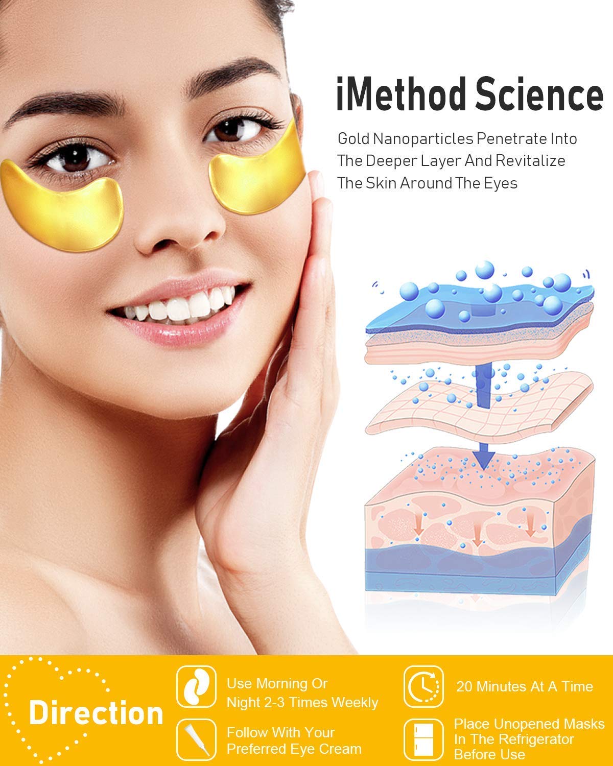 Gold Eye Mask 24k Eye Pads - Anti-Aging Hyaluronic Acid Under Eye Mask & Patches for Moisturizing & Reducing Dark Circles Puffiness Wrinkles - Eye Gel Pads from Puffy Eyes Collagen Eye Pads