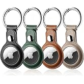 4 Pack Leather Holder Keychain for AirTag 2nd &amp; 1st Gen with Key Ring | Airtag Key Chain Ring Case Cover for Air Tag Holder GPS Finder Tracker Accessories for Kids, Bags, Luggages, Multiple Colors