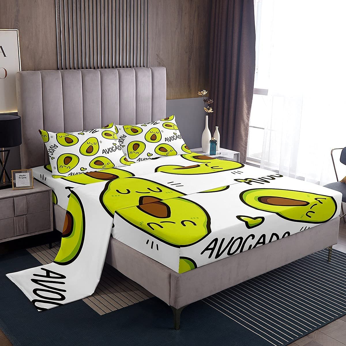 Kids Avocado Sheet Set Cute Fruit Bed Sheet Boys Girls Bedding 1 Flat Sheet & 1 Fitted Sheet with 2 Pillowcase (King)