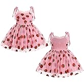 AWIBMK Kids Baby Girls Valentine's Day Cake Smash Birthday Party Dress Self Tie Shoulder Smocked Back Tutu Tulle Dresses