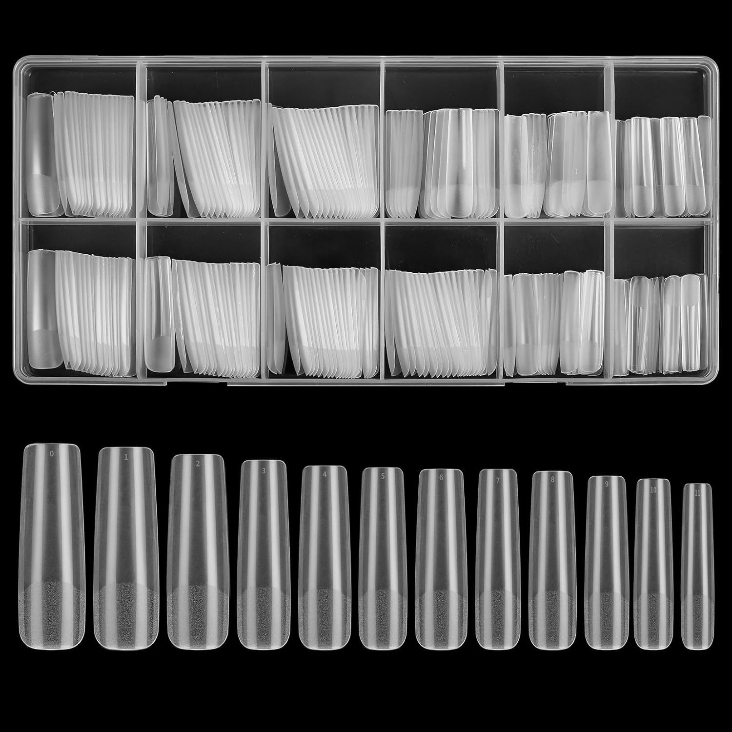 KOXXIAMOQ 240 Pcs Soft Gel Full Cover Nail Tips for Nails Extensions, Clear Coffin Ballerina Fake Frosted Long Acrylic False No C Curve Nail Tips Traceless for DIY Nails Art Salon