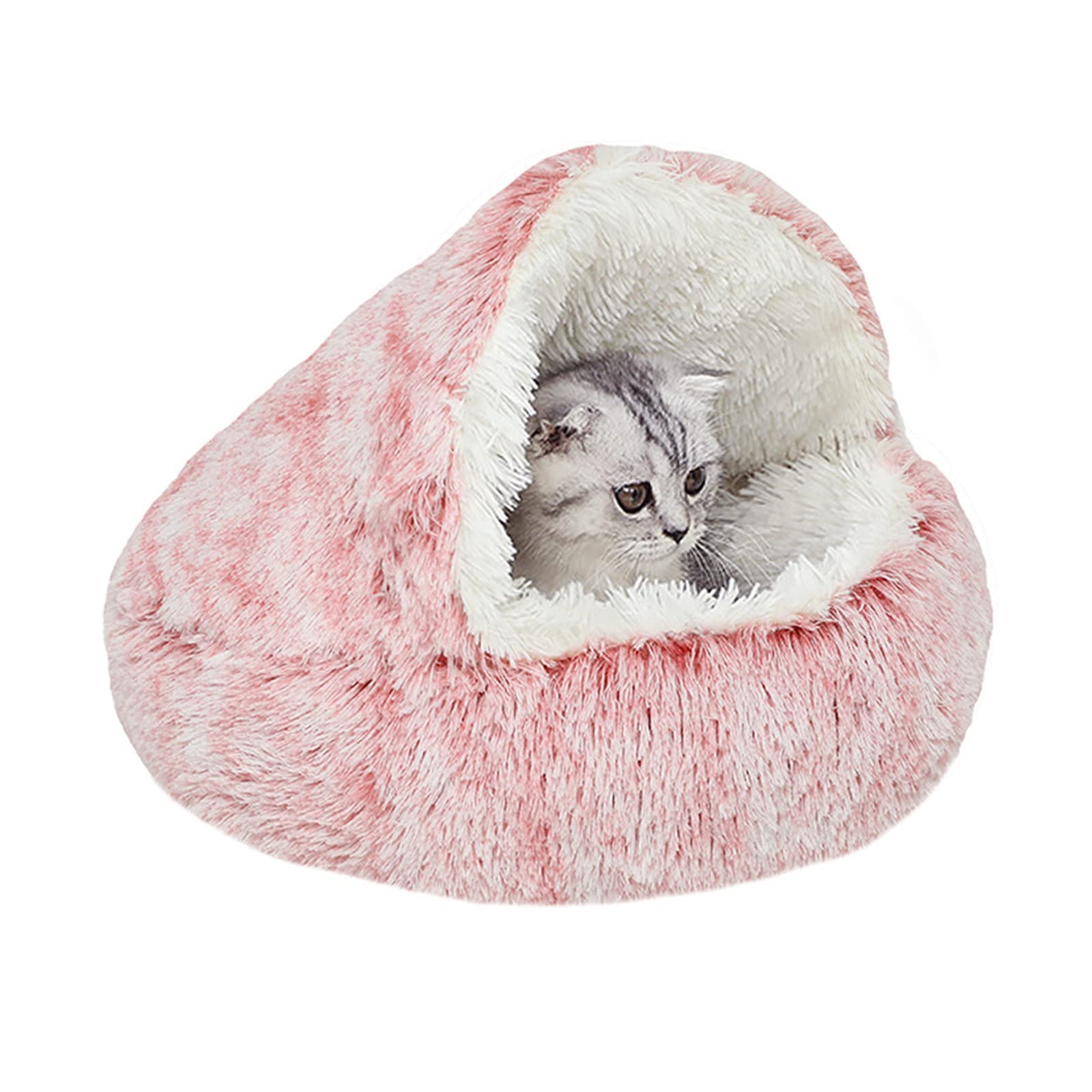 YUDANSI Cat Bed, 50cm Covered Bed for indoor outdoor Cats Calming Down, Burrowing Cat Small Dog Bed with Large Hood for Anti Anxiety, Non-Slip Plush Faux Fur Nest with Ceiling Kitten Puppy Pet Bed