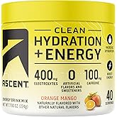 Ascent Clean Hydration + Energy Electrolytes Powder - 100mg Caffeine, 400mg Electrolytes, No Artificial Ingredients, Orange Mango 40 Servings