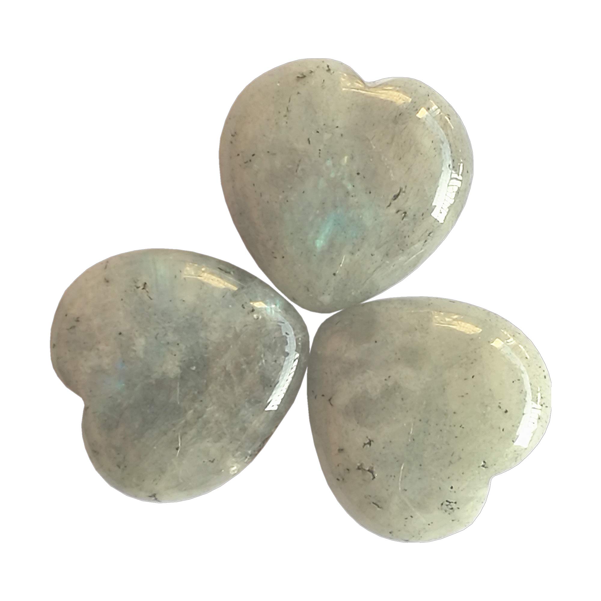 Manekieko 3 Pcs Natural Moonstone Pocket Palm Thumb Healing Crystal Heart Love Worry Stones,25mm Reiki Balancing Crystal and Healing Stones