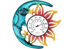 DREAMSKIP Large Number Indoor Outdoor Thermometer, Celestial Sun and Moon Decor Wall Thermometer for Patio, Outside, Inside, Home, Garden, Room, Window, Greenhouse (15")