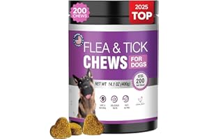 TTLXBL Dog Flea and Tick Treatment Chewable 200 Treatment Chews Natural Soft Chew Fleas Ticks Treatment Dog Oral Chewables Support Supplement Breeds and Ages Dogs Chicken Flavor