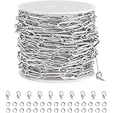 SMYHTGLIF 16.4 Feet Silver Stainless Steel Jewelry Making Chains Oval Paperclip Soldered DIY Necklace Bracelet Chain with Lobster Clasps and Open Jump Rings for Jewelry Making