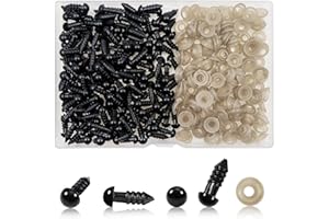 TOAOB THE ONE AND ONLY BABY TOAOB 150pcs 6mm Safety Eyes for Amigurumis Craft Crochet Eyes with 150pcs Washers Black Doll Eyes for Crocheting Stuffed Animals Bears Doll Making