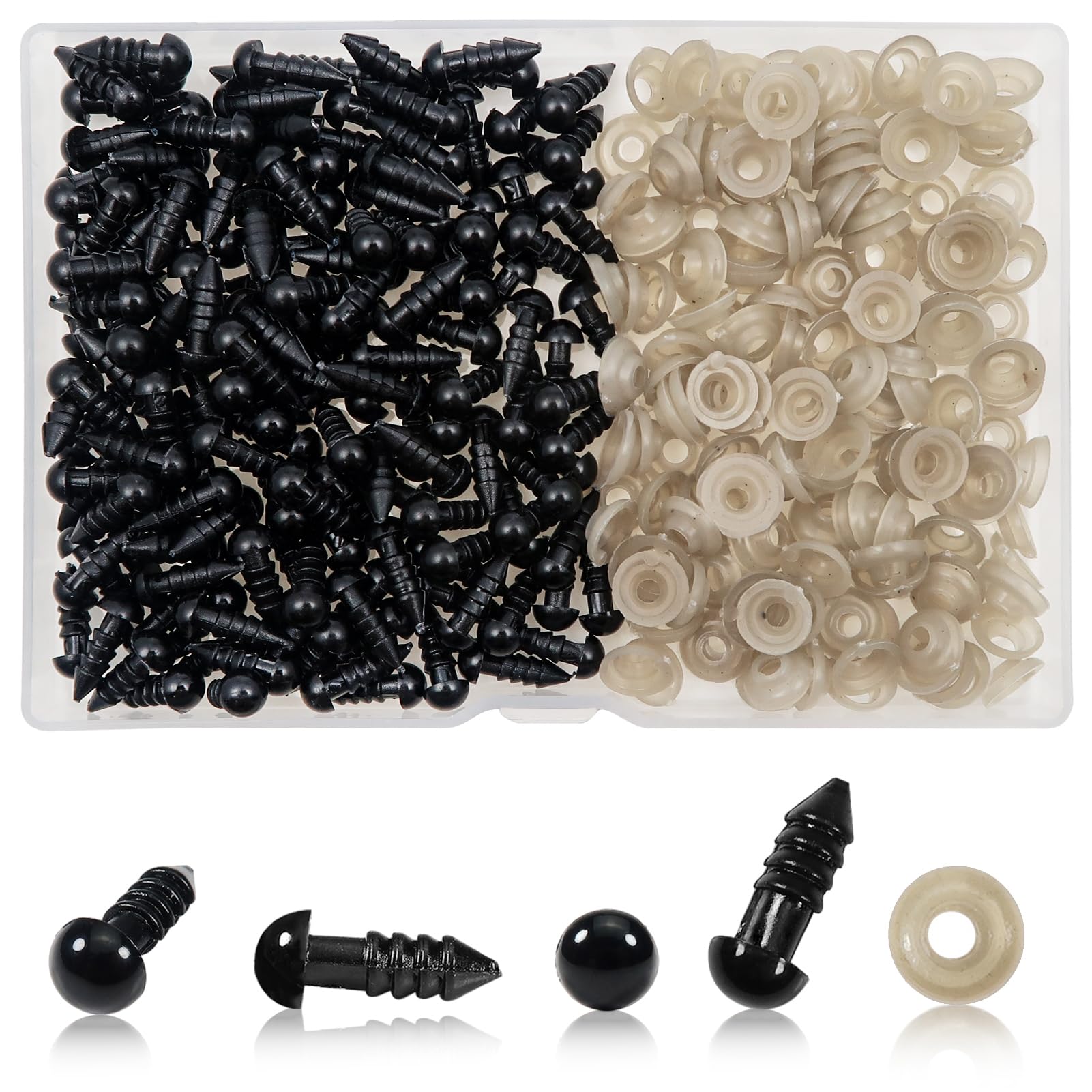 TOAOB 150pcs 6mm Safety Eyes for Amigurumi Black Plastic Crochet Eyes with Washers for Crochet Making Craft Plush Animals