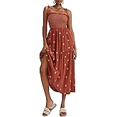 ABYOVRT Women Floral Embroidered Maxi Dress Sleeveless Tie Shoulder Smocked Flowy Dress Boho Summer Sundresses with Pockets