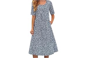 ZEFOTIM Summer Dresses for Women 2024 Polka Dot/Floral O Neck Short Sleeve Midi Loose Fit Beach Sun Dress