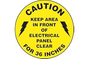 AccuformNMC Floor Sign "Caution Keep Area in Front of Electrical Panel Clear for 36 Inches", 8" Diameter Non-Slip Adhesive Vinyl Electrical Panel Sign, Yellow, Made in the USA, MFS865