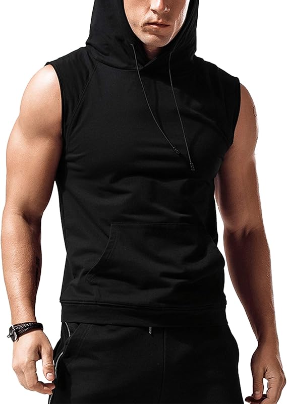 Babioboa Men's Hooded Tank Top Muscle Cut Off Gym Vest Training Hooded