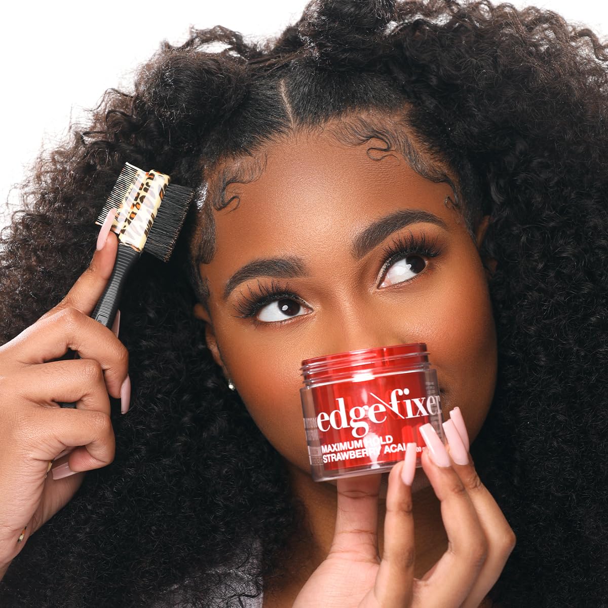 KISS COLORS & CARE Maximum Hold Edge Fixer, Non-Greasy Gel Formula Infused With Biotin B7, 24 Hour Hold, ‘Strawberry Acai’ Scented, 3.38 Fl. Oz. (100 ml)