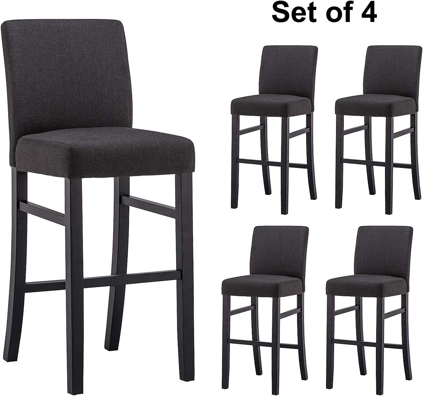 YEEFY Dining Chairs 30" High Bar Height Side Chairs with Wood Legs, Set of 4 (Charcoal)