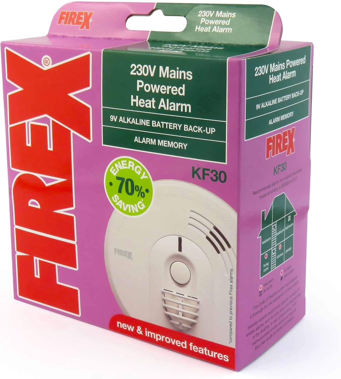 Kidde Firex KF30R Mains Powered Heat Alarm with Sealed-In Rechargeable Battery Back-Up, White - Image 5