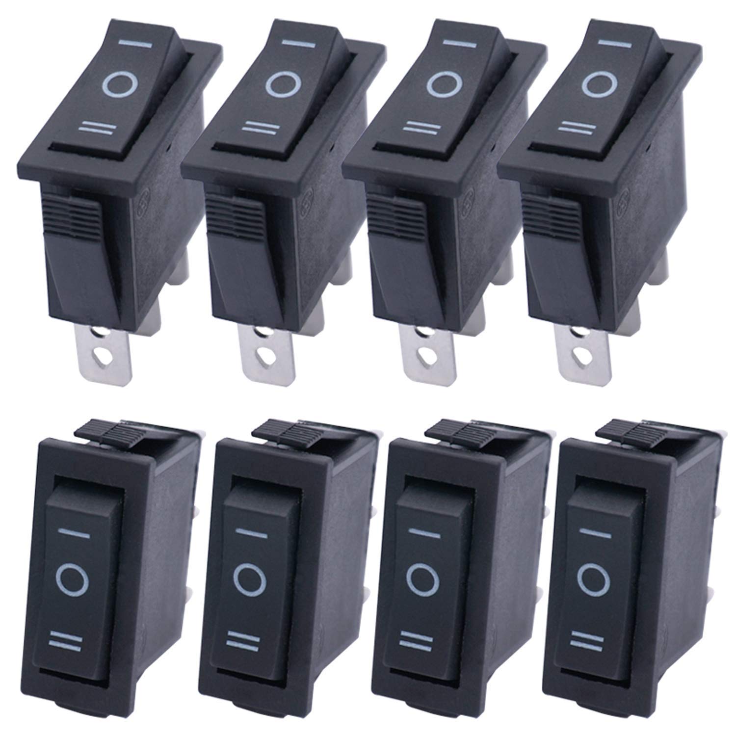 Taiss/8Pcs Black Rocker Toggle Switch On/Off/On SPDT 3 Pin 3 Position KCD3 AC 250V 125V/20A KCD3-103-BK