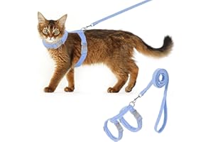 HEQXWL Cat Harness, Safety Leash Set for outings and Travelling to Prevent Cats from Escaping - Adjustable Kitten Safety Leash, Soft and Comfortable for Small and Medium Sized Cats (Blue, M)