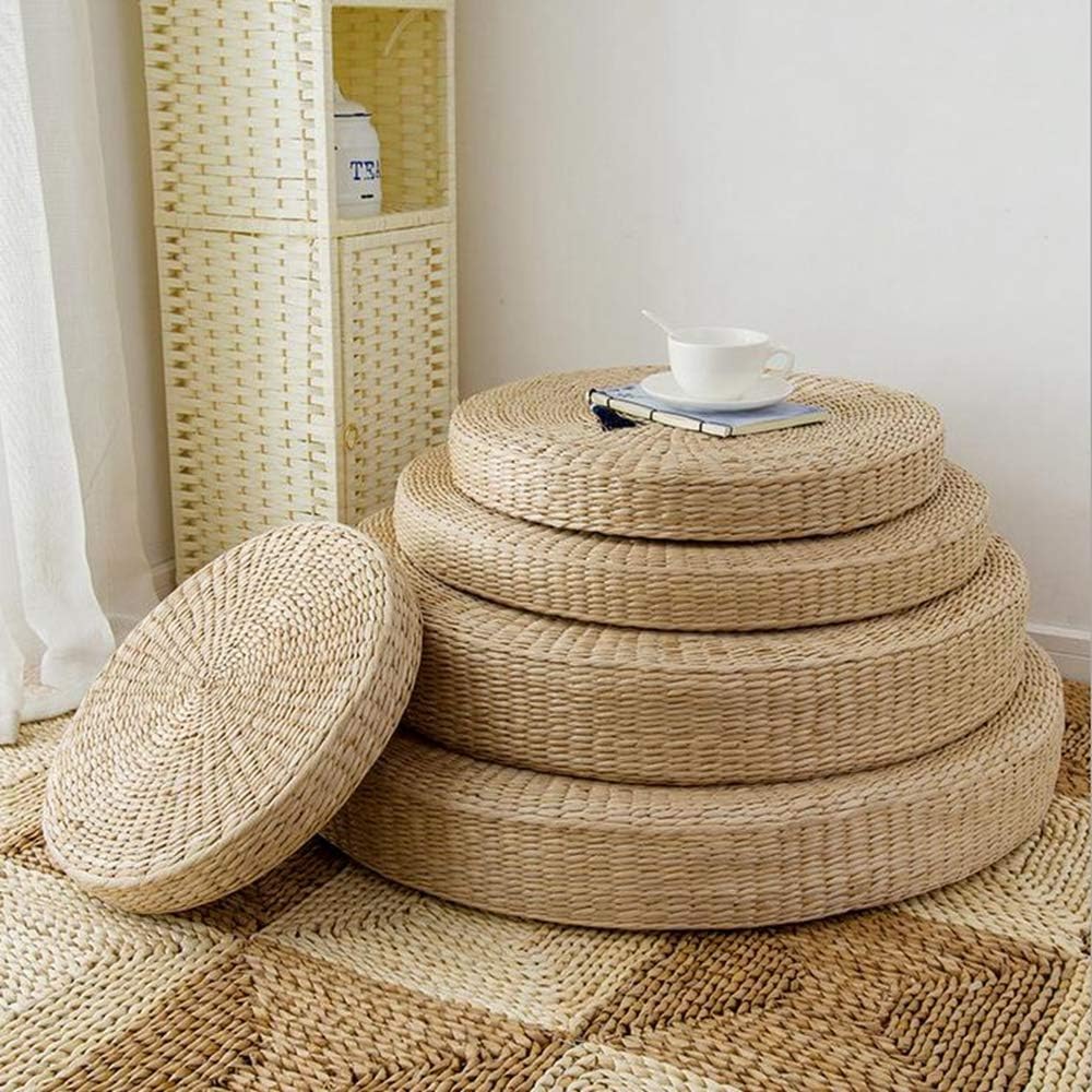 HUJIAJUN CushionHot Natural Straw Round Pouf Tatami Cushion Floor Cushions Meditation Yoga Round Mat Chair Cushion,1,70x70cm