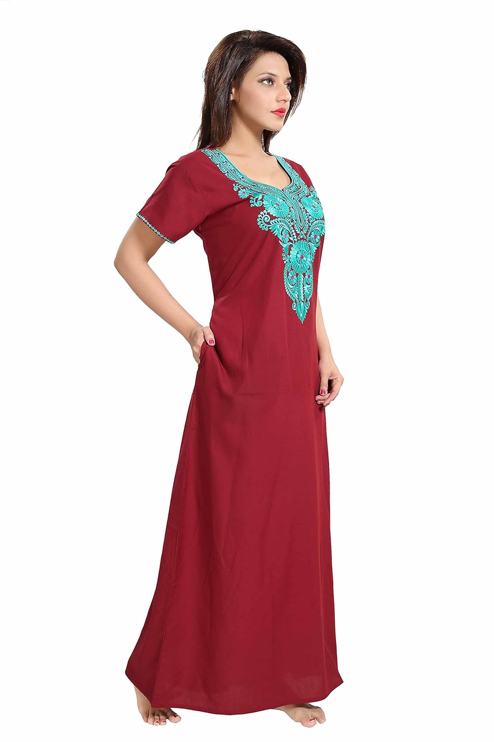 soulemo womens plain embroidery nighty (premium quality) 650