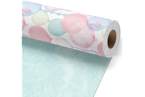 LaRibbons Pastel Birthday Wrapping Paper, Watercolor Balloon with Confetti Design for Birthday Gift Wrap for Kids & Adults, G