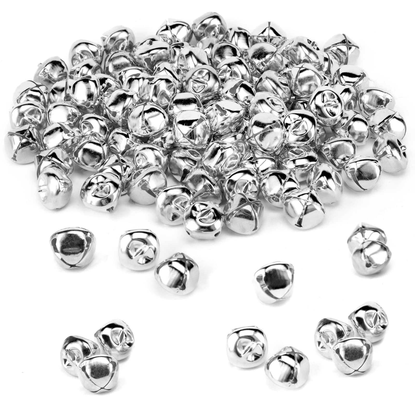 MCPINKY 170PCS Jingle Bells, Mini Bells for Crafting, for Gift Decorations, DIY Gift Bags, 0.5 Inch, Silver