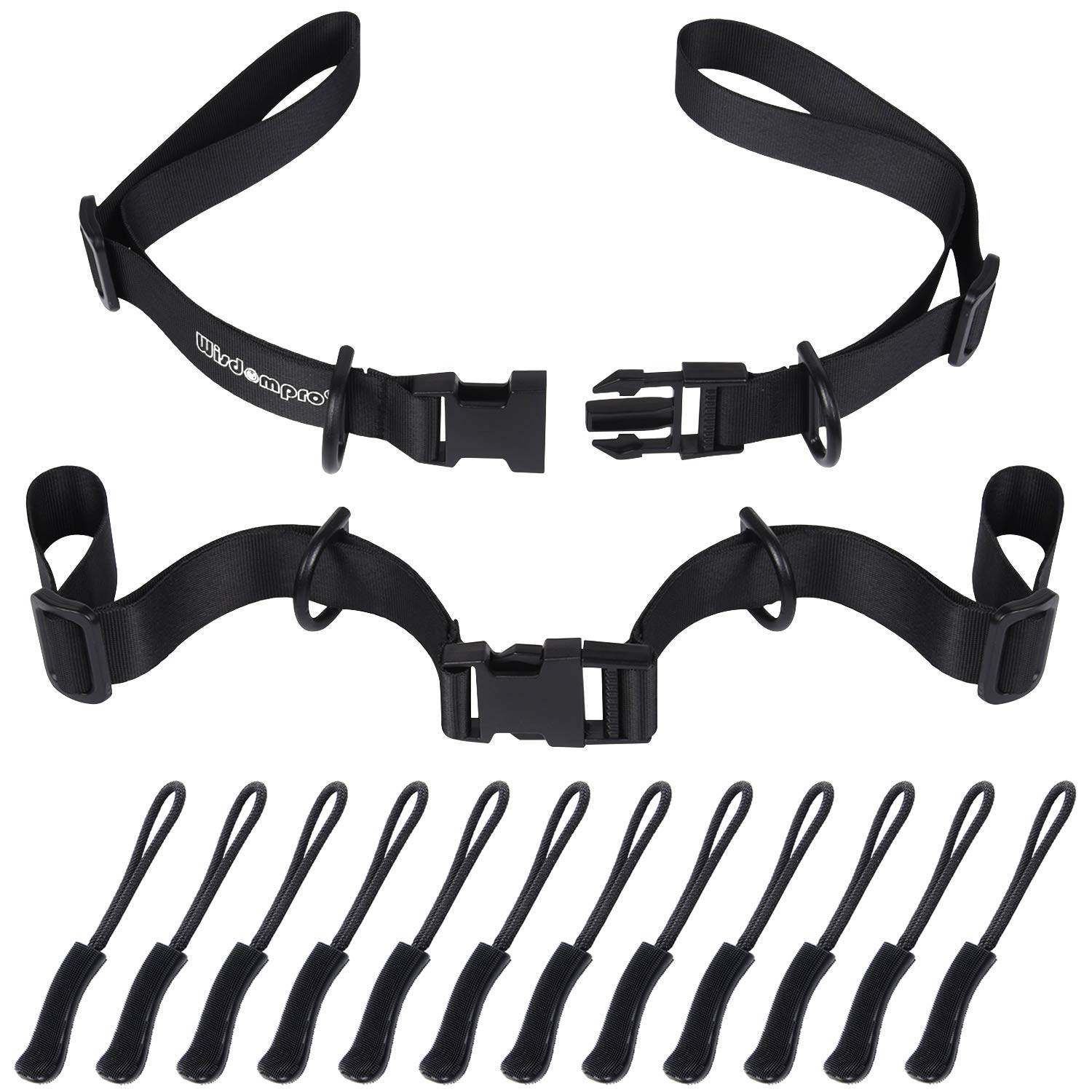 wisdompro 2 Pack Backpack Chest Straps, Heavy Duty Adjustable Backpack Sternum Strap Belt with Quick Release Buckle and 12 Pieces Zipper Pulls for Hiking and Jogging