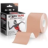 Starktape Kinesiology Tape Bulk 2 in. Original Cotton Elastic Therapeutic Athletic Tape for Ankle Wrists Knees Shoulder Muscles Joints. Easy to Use Apply. Latex Free Water Resistant (Beige, 16.4 ft)